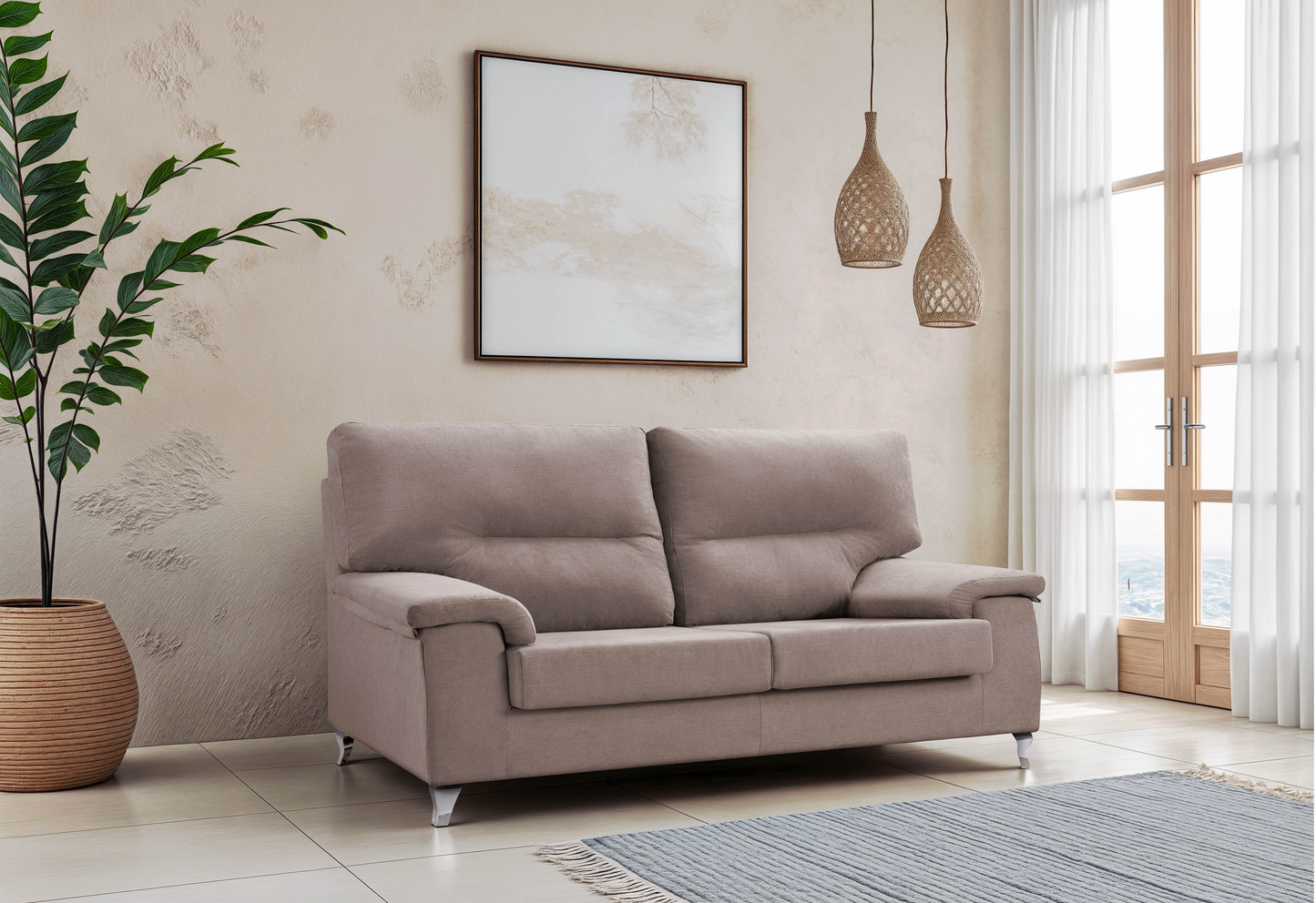 Baltic – Sofá de 3 plazas moderno de poco fondo (90 cm) ideal para espacios reducidos